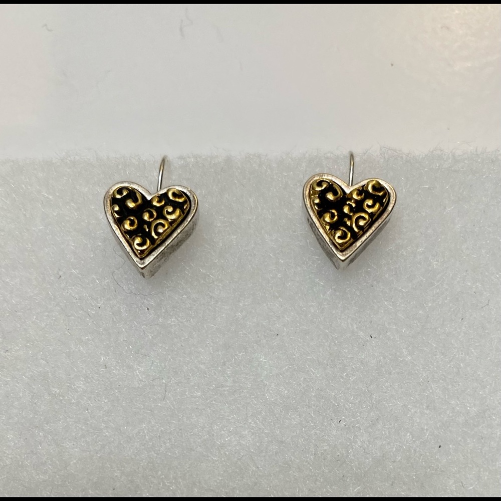 Silver and Brass Heart Earrings